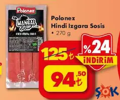 POLONEZ HİNDİ IZGARA SOSİS 270 G POLONEZ HİNDİ IZGARA SOSİS 270 G